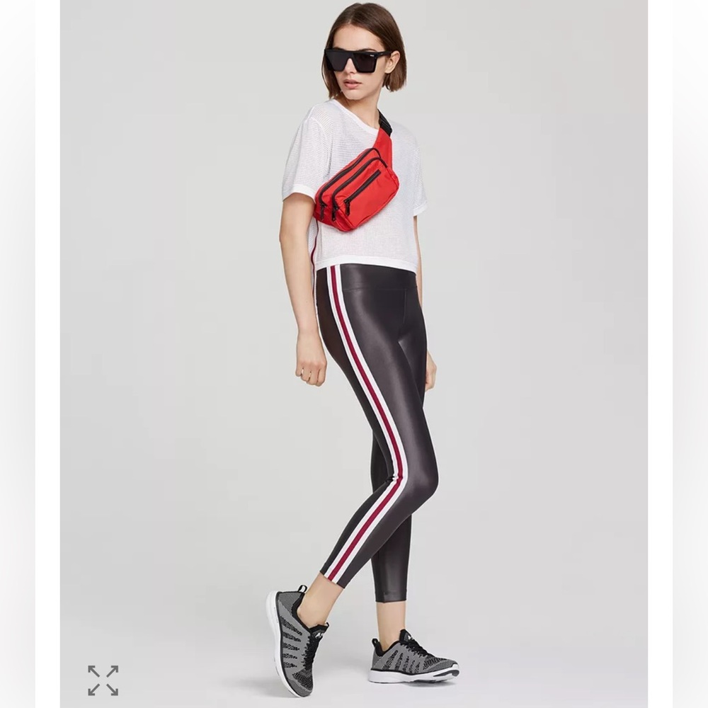 Koral Metallic High-Rise Leggings with Red and White Side Stripes